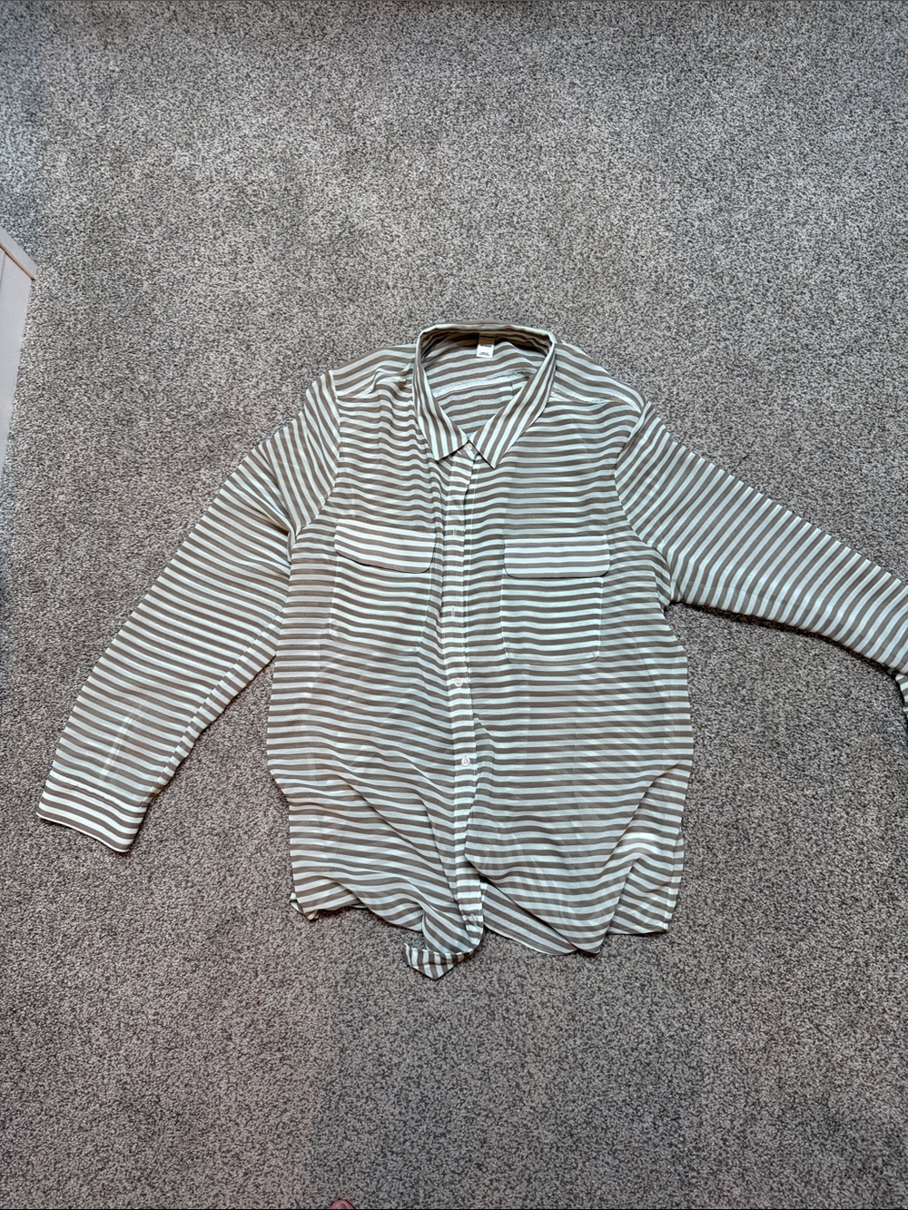 Old Navy Striped Button-Down Shirt - Olive Green & White sheer